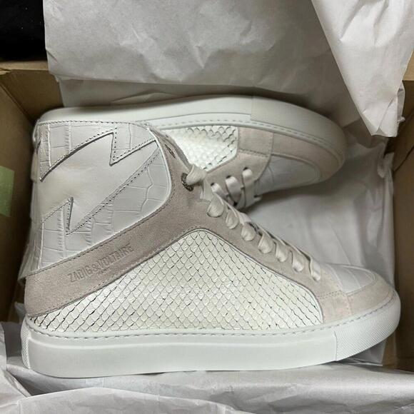 ZADIG & VOLTAIRE Zv1747 High Flash Keith Croc Blanc Leather Sneakers sz 39 $458 - Picture 6 of 15